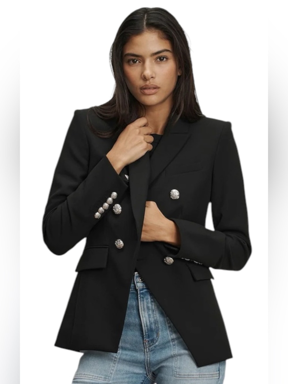 Veronica Beard Miller Dickey Jacket Women’s Size 14 Black Blazer Silver Buttons